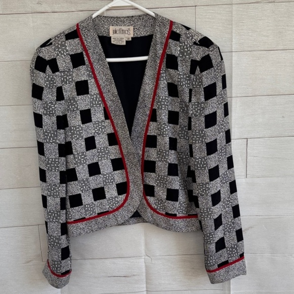 VTG Julie Francis black/grey/red Checkered Blazer/jacket size 10